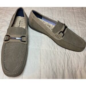 Robert Wayne Loafers Shoes Men's Size 9.5 Tan Lon Canvas Bit-Strap Slip-On